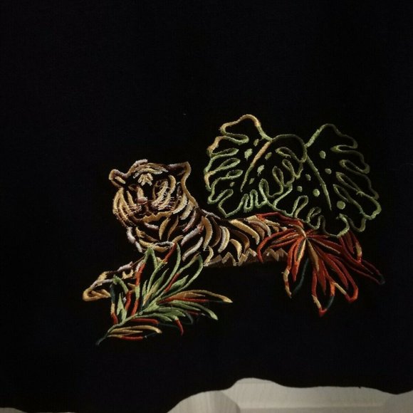 🦓🐯🐆Linen Shift Dress Embroidered w/Safari Animals Sleeveless Black Size 10 - Picture 4 of 15